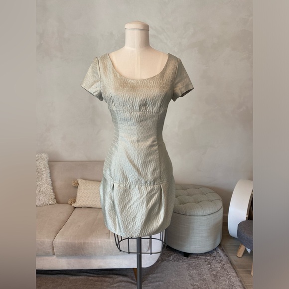 Y2K 2000s SAGE GREEN EMPIRE DROP WAIST MINI DRESS WITH SCOOP NECKLINE - Picture 1 of 15